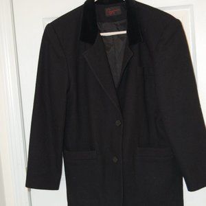 Cayenne  Women's Wool Black 2 Button Blazer W/ Velvet Collar (No Size Tag 10-12)